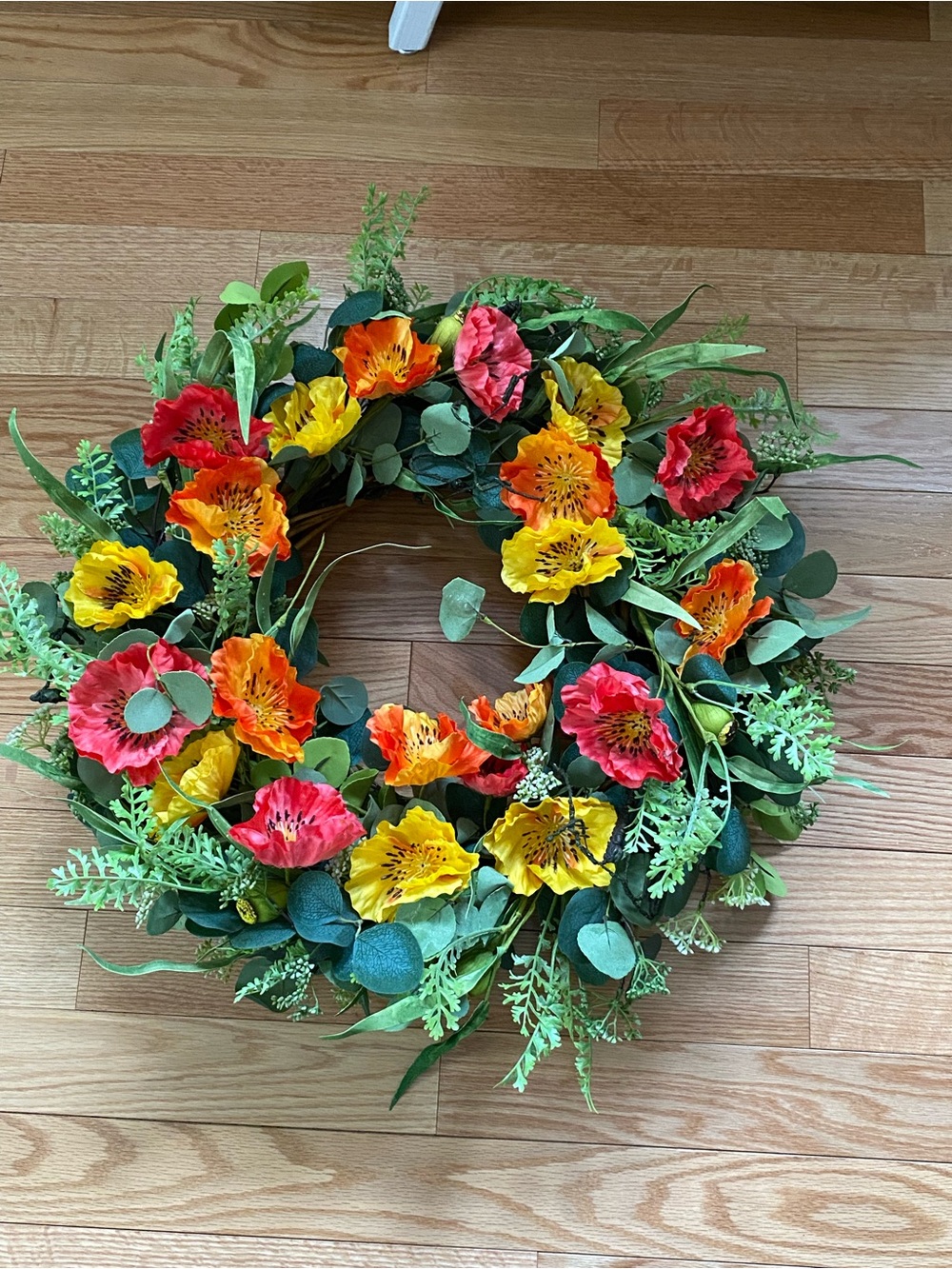 Vibrant Red, Orange & Yellow Floral Holiday Wreath